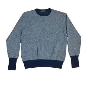 N. Peal Cashmere Sweater Mens Small Waffle Knit Navy Blue Gray Crew Neck